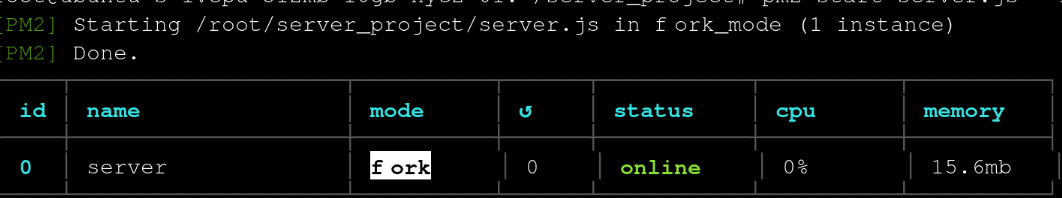 pm2 terminal screenshot